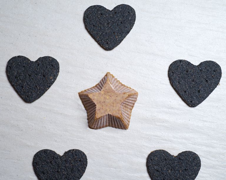 Almond Butter, Thomas J Fudge, Deep Black Charcoal Hearts