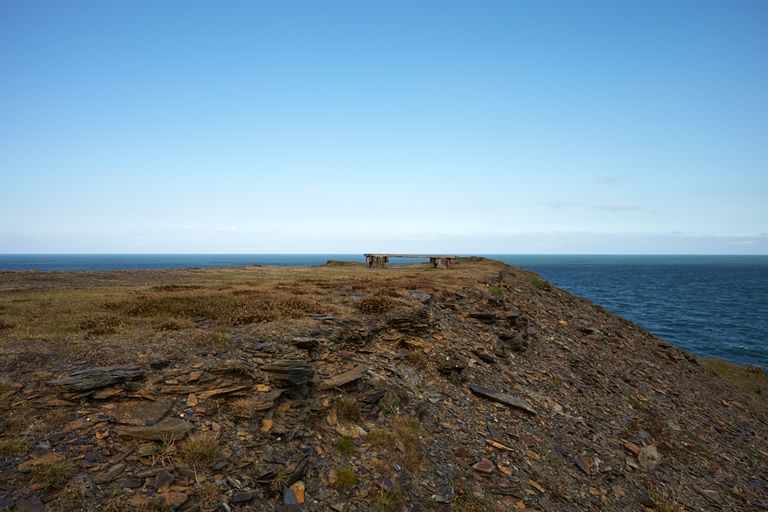 Pembrokeshire Coastal Path, slate, bench, aberreidy, porthgain